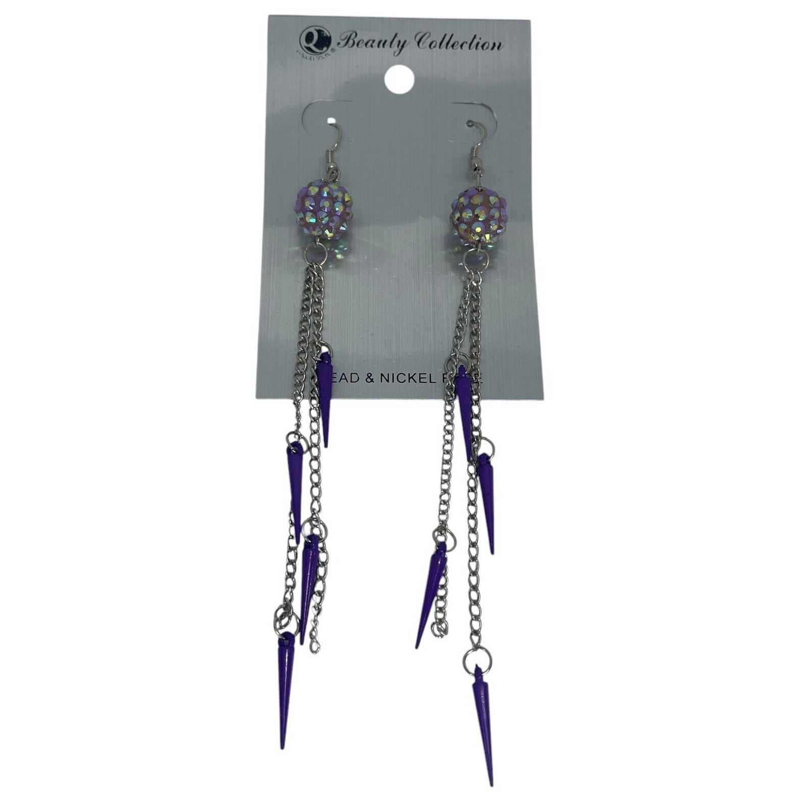 Silver Tone Chain Drop Earrings Punk Gothic Scene Fashion Ball Beads Spike Style